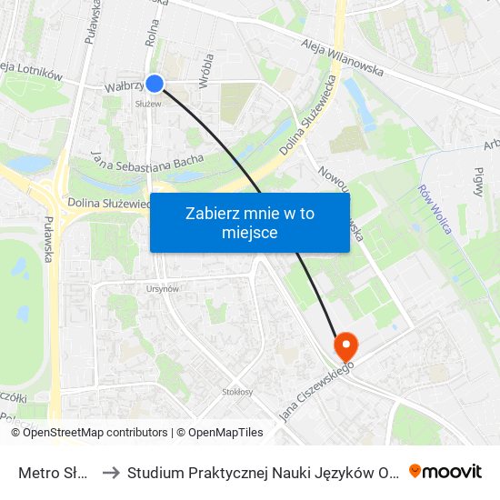 Metro Służew 01 to Studium Praktycznej Nauki Języków Obcych (SPNJO) SGGW map