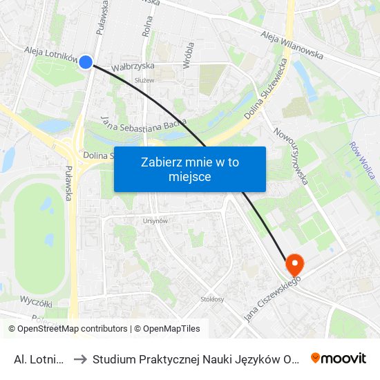 Al. Lotników 06 to Studium Praktycznej Nauki Języków Obcych (SPNJO) SGGW map