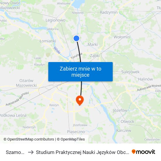 Szamocin to Studium Praktycznej Nauki Języków Obcych (SPNJO) SGGW map