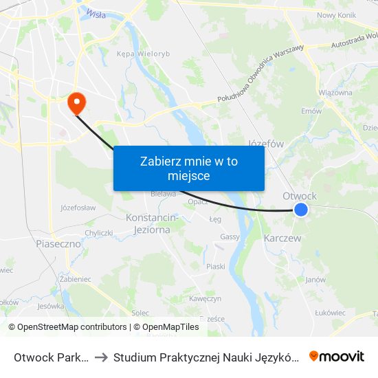 Otwock Park Miejski 01 to Studium Praktycznej Nauki Języków Obcych (SPNJO) SGGW map