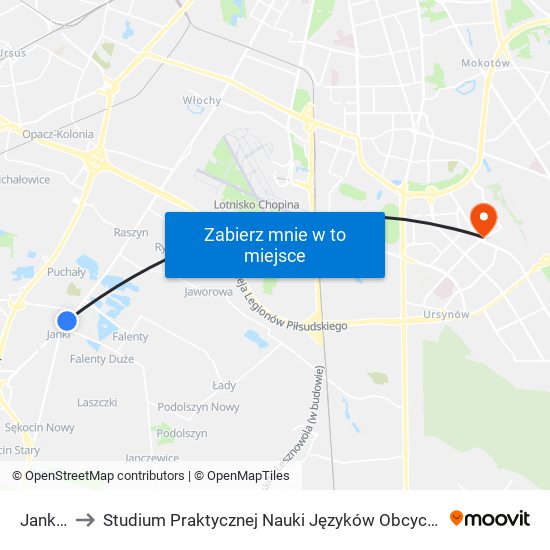 Janki 02 to Studium Praktycznej Nauki Języków Obcych (SPNJO) SGGW map