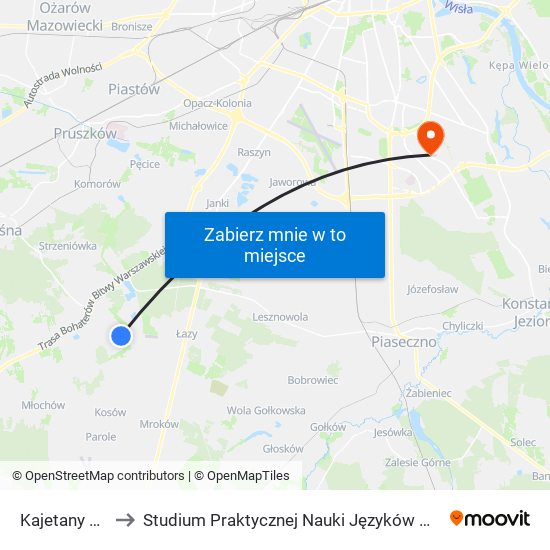 Kajetany Rolna 02 to Studium Praktycznej Nauki Języków Obcych (SPNJO) SGGW map