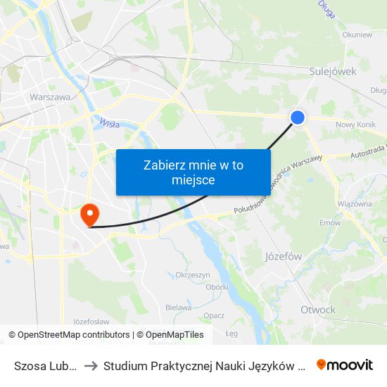 Szosa Lubelska 01 to Studium Praktycznej Nauki Języków Obcych (SPNJO) SGGW map