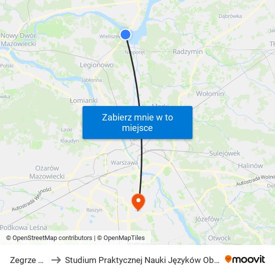 Zegrze Płd. 01 to Studium Praktycznej Nauki Języków Obcych (SPNJO) SGGW map