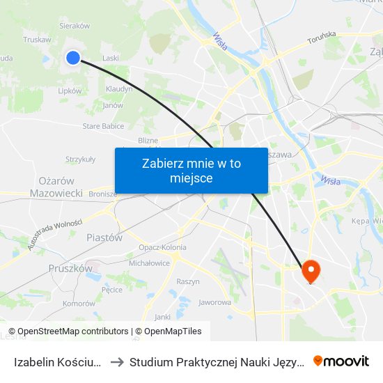 Izabelin Kościuszki - Szkoła 01 to Studium Praktycznej Nauki Języków Obcych (SPNJO) SGGW map