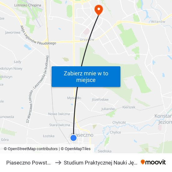 Piaseczno Powstańców Warszawy 02 to Studium Praktycznej Nauki Języków Obcych (SPNJO) SGGW map