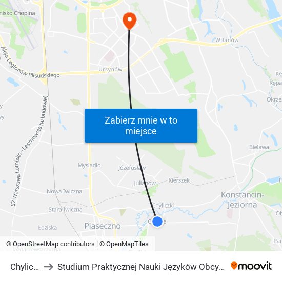 Chylice 01 to Studium Praktycznej Nauki Języków Obcych (SPNJO) SGGW map