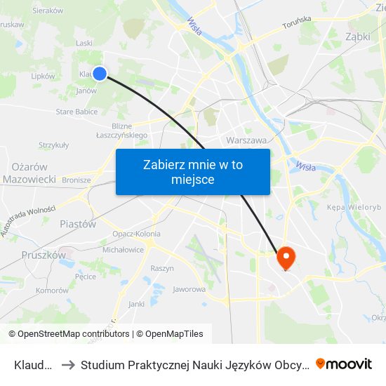 Klaudyn to Studium Praktycznej Nauki Języków Obcych (SPNJO) SGGW map