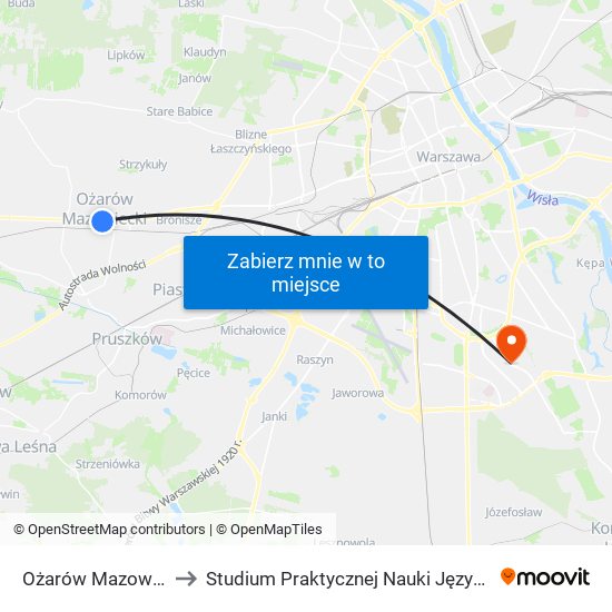 Ożarów Mazowiecki 3 Maja 01 to Studium Praktycznej Nauki Języków Obcych (SPNJO) SGGW map