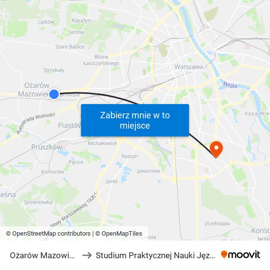 Ożarów Mazowiecki Starostwo 01 to Studium Praktycznej Nauki Języków Obcych (SPNJO) SGGW map