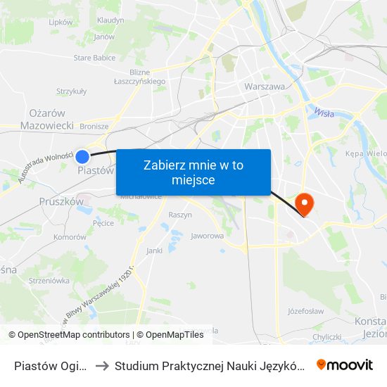 Piastów Ogińskiego 02 to Studium Praktycznej Nauki Języków Obcych (SPNJO) SGGW map