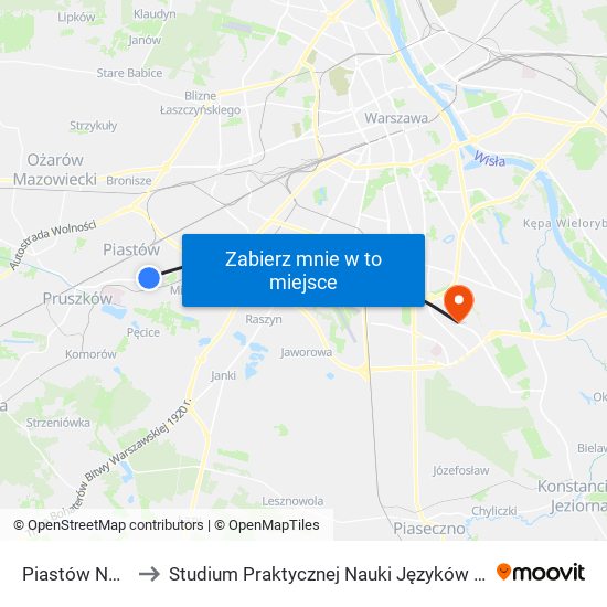 Piastów Norwida 01 to Studium Praktycznej Nauki Języków Obcych (SPNJO) SGGW map