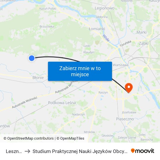 Leszno 02 to Studium Praktycznej Nauki Języków Obcych (SPNJO) SGGW map