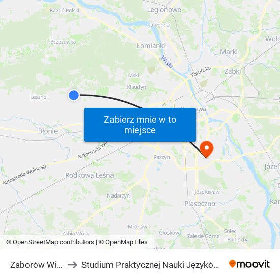 Zaborów Wiosenna 02 to Studium Praktycznej Nauki Języków Obcych (SPNJO) SGGW map