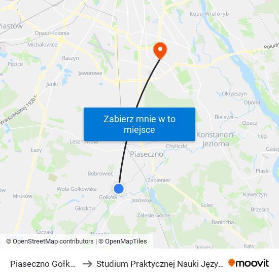 Piaseczno Gołków - Letnisko 01 to Studium Praktycznej Nauki Języków Obcych (SPNJO) SGGW map