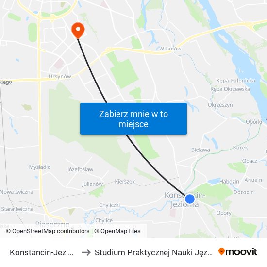 Konstancin-Jeziorna Os. Grapa 01 to Studium Praktycznej Nauki Języków Obcych (SPNJO) SGGW map