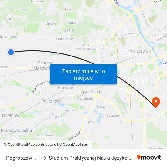 Pogroszew Kolonia 02 to Studium Praktycznej Nauki Języków Obcych (SPNJO) SGGW map