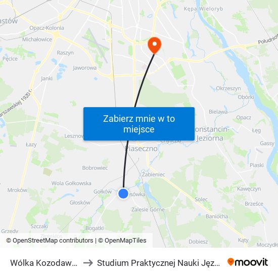 Wólka Kozodawska Cmentarz 02 to Studium Praktycznej Nauki Języków Obcych (SPNJO) SGGW map