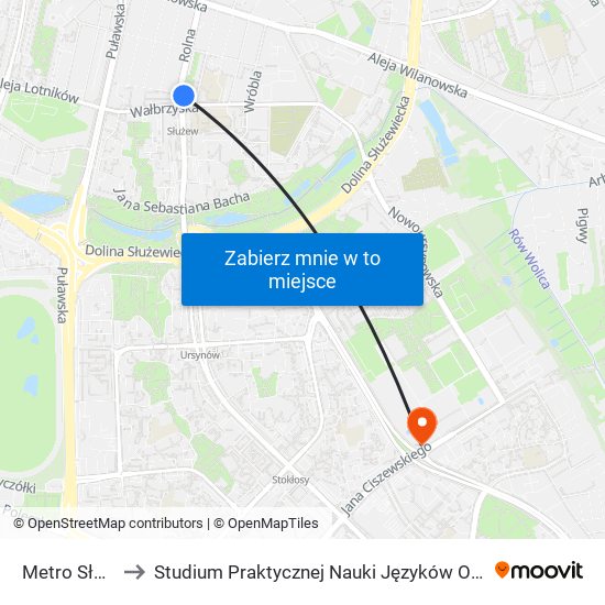 Metro Służew 04 to Studium Praktycznej Nauki Języków Obcych (SPNJO) SGGW map