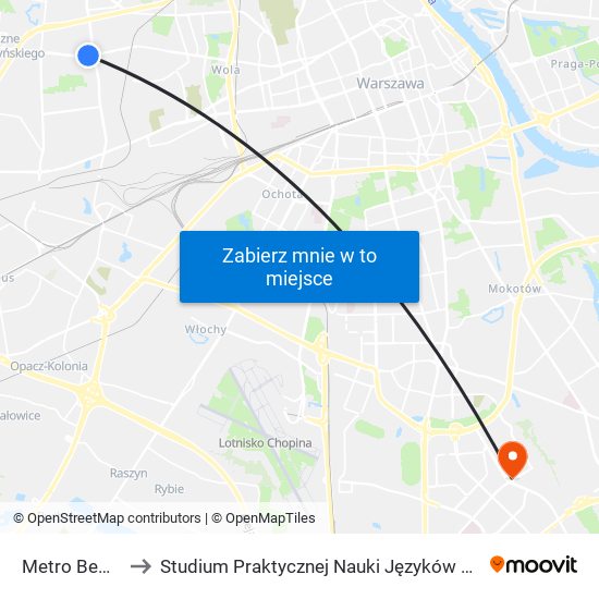 Metro Bemowo 06 to Studium Praktycznej Nauki Języków Obcych (SPNJO) SGGW map