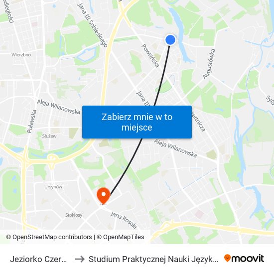 Jeziorko Czerniakowskie 01 to Studium Praktycznej Nauki Języków Obcych (SPNJO) SGGW map