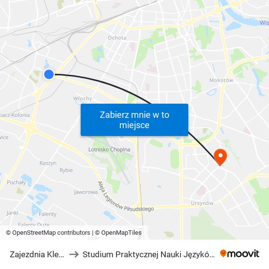 Zajezdnia Kleszczowa 01 to Studium Praktycznej Nauki Języków Obcych (SPNJO) SGGW map