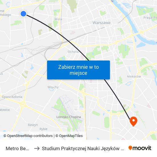 Metro Bemowo 08 to Studium Praktycznej Nauki Języków Obcych (SPNJO) SGGW map