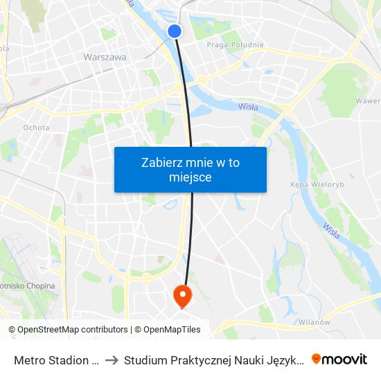 Metro Stadion Narodowy 03 to Studium Praktycznej Nauki Języków Obcych (SPNJO) SGGW map