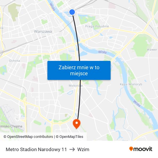 Metro Stadion Narodowy 11 to Wzim map