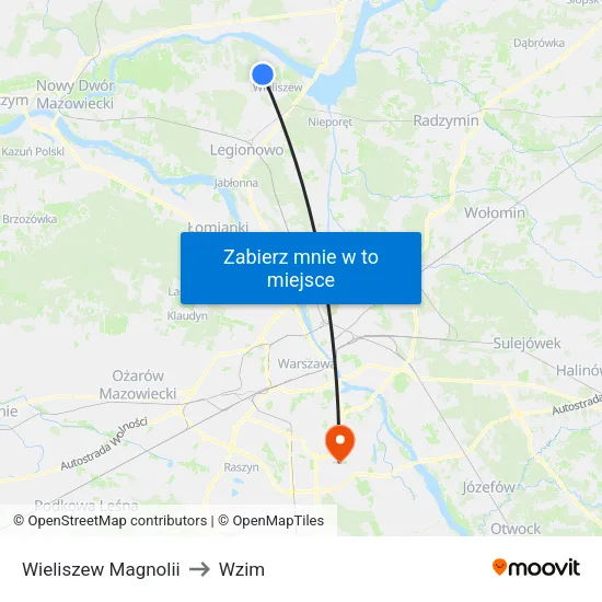Wieliszew Magnolii to Wzim map