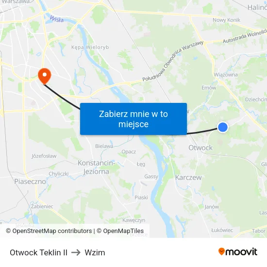 Otwock Teklin II to Wzim map