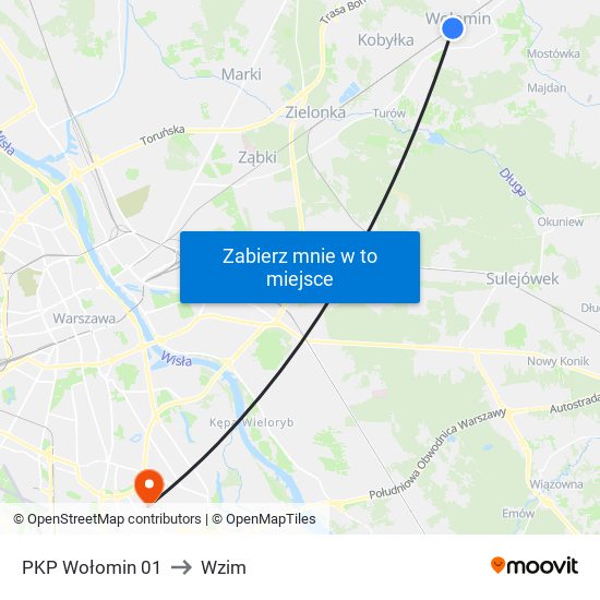 PKP Wołomin 01 to Wzim map