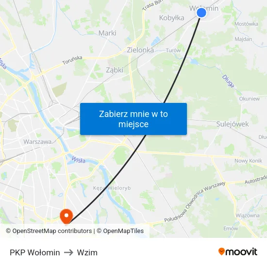 PKP Wołomin to Wzim map