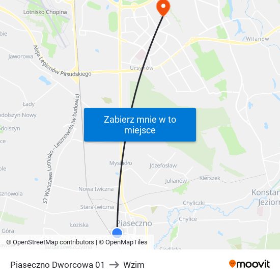 Piaseczno Dworcowa 01 to Wzim map