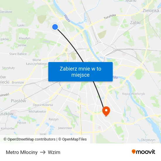 Metro Młociny to Wzim map