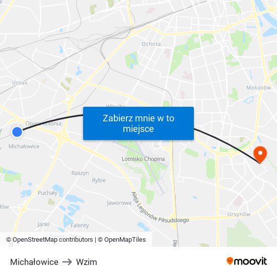 Michałowice to Wzim map