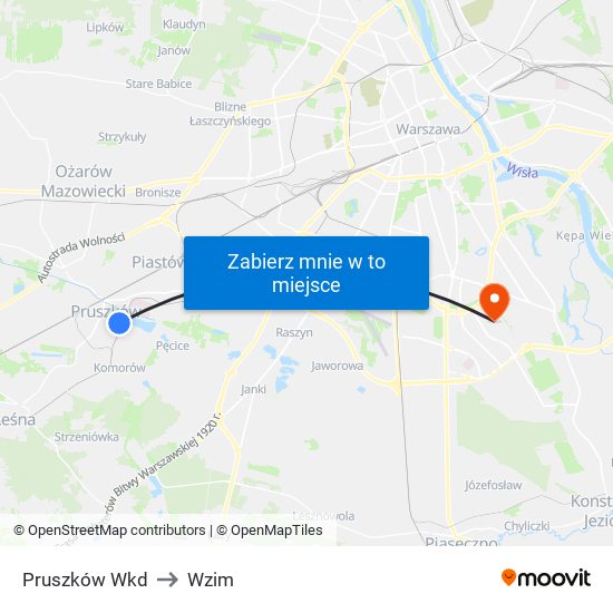 Pruszków Wkd to Wzim map