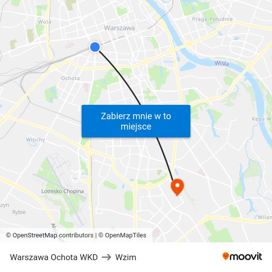 Warszawa Ochota WKD to Wzim map