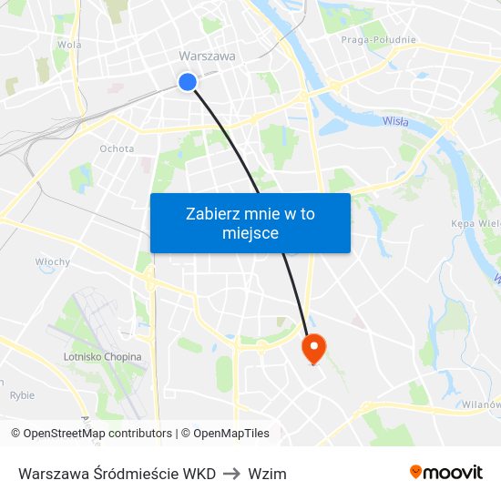 Warszawa Śródmieście WKD to Wzim map