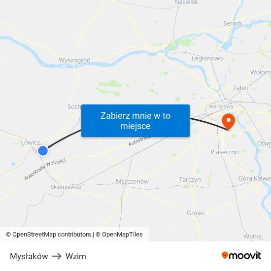 Mysłaków to Wzim map