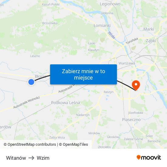 Witanów to Wzim map