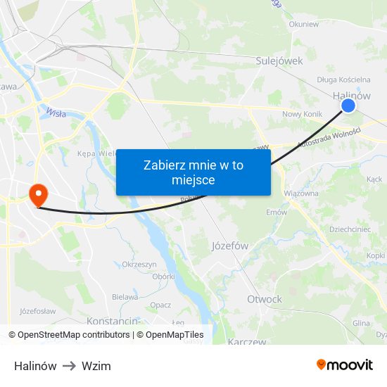 Halinów to Wzim map