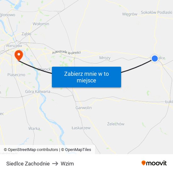 Siedlce Zachodnie to Wzim map