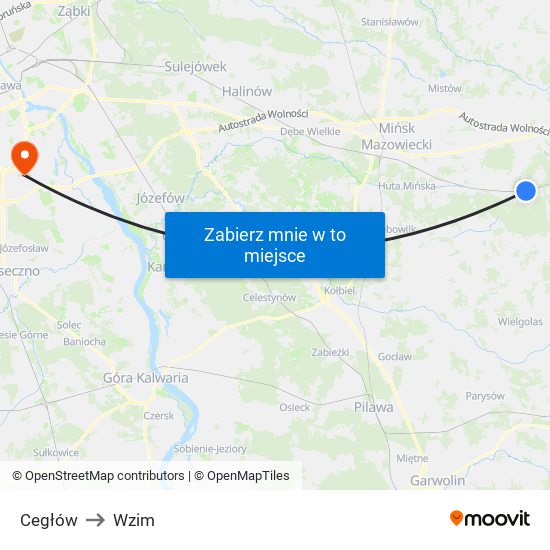 Cegłów to Wzim map