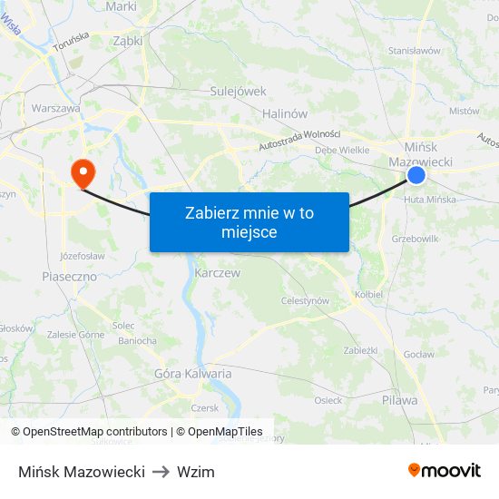 Mińsk Mazowiecki to Wzim map