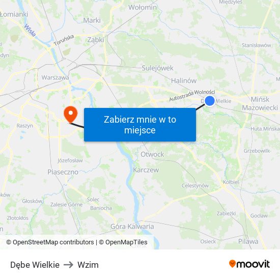 Dębe Wielkie to Wzim map