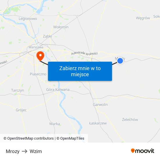 Mrozy to Wzim map