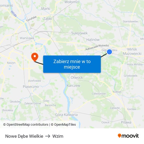 Nowe Dębe Wielkie to Wzim map