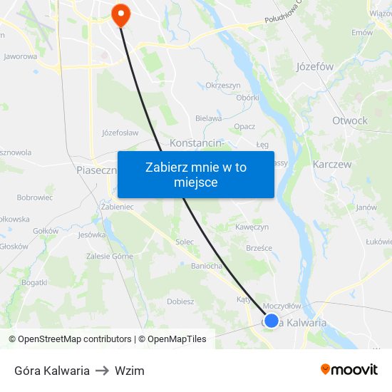 Góra Kalwaria to Wzim map