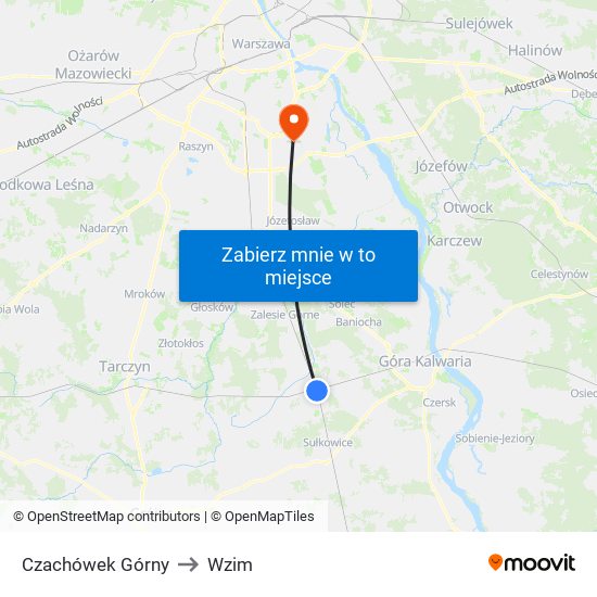 Czachówek Górny to Wzim map